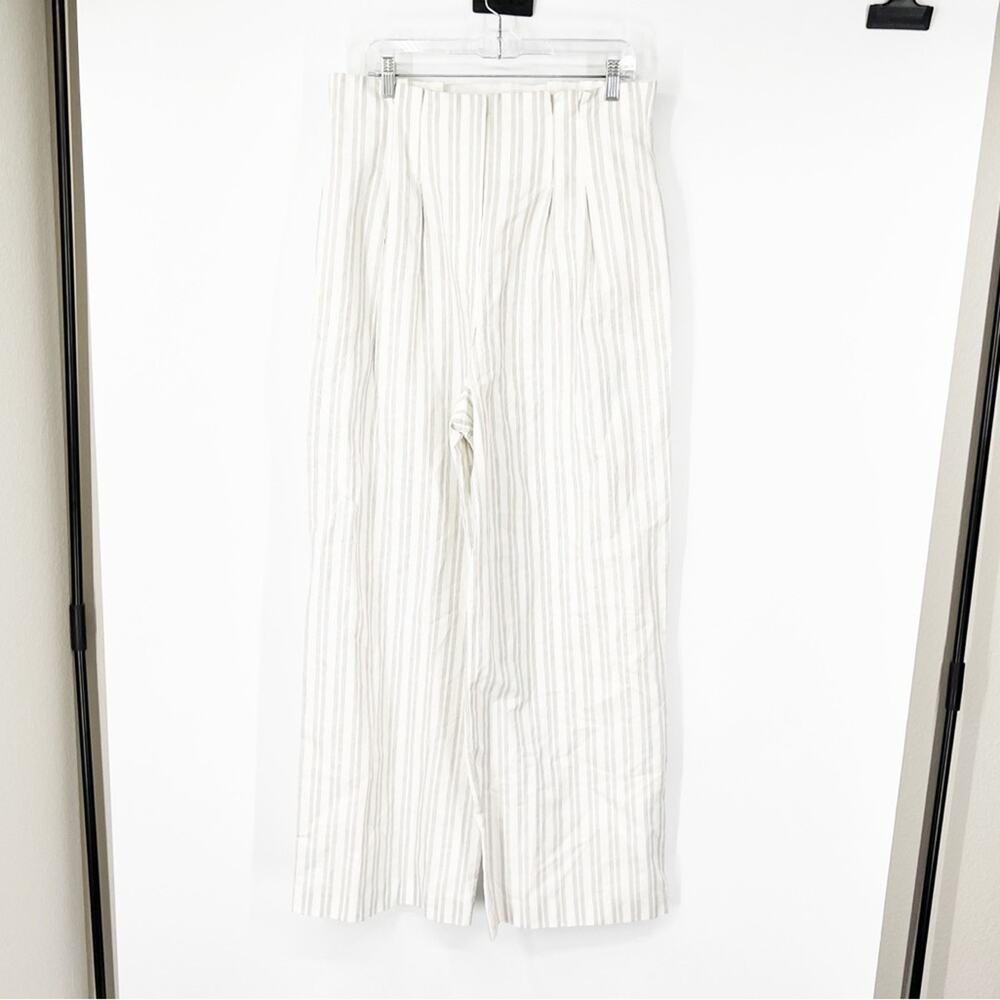 Rebecca Taylor Striped High Rise Pleated Wide Leg Pants